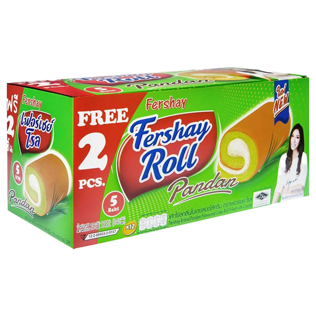 FERSHAY Pandan Flavoured Cake Roll Filled with Cream 20 g x 12
