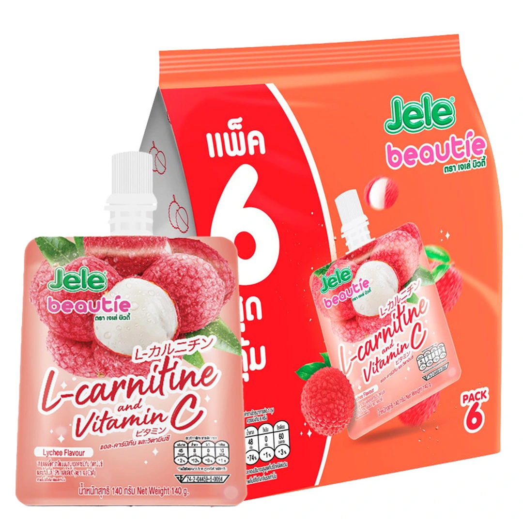 JELE Beautie Jelly Carrageenan with L-Carnitine Vitamin C and 15% Lychee Juice 140 g 6 pcs